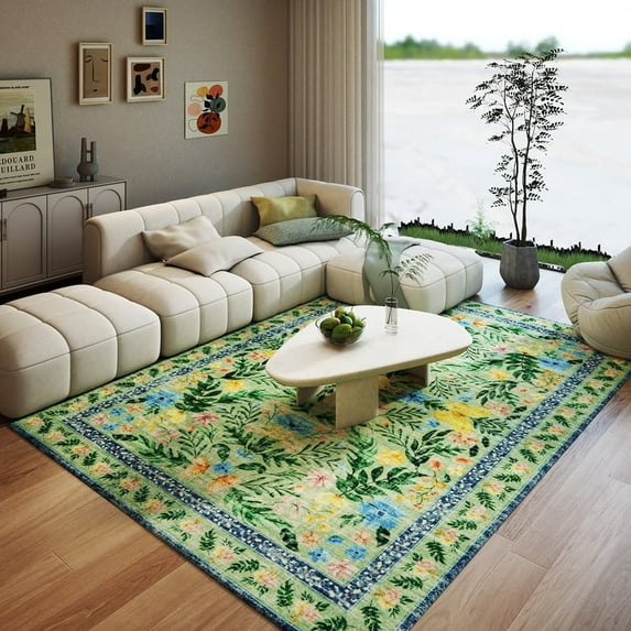 Area Rugs Washable Rug 5x7ft for Living Room Soft Carpet for Bedroom Nursery Kids Room, Botanical Print Non-Slip Low Pile Carpet for Entryway Office Playroom Kitchen