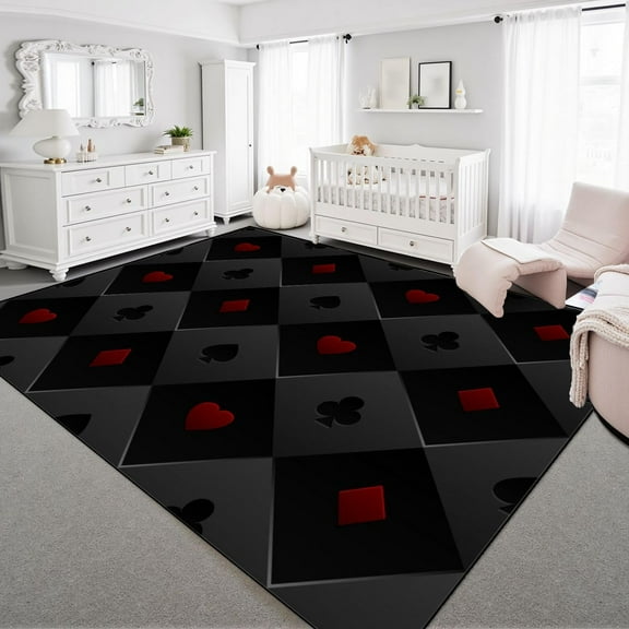 Area Rugs Washable Rug For Living Room Black Red Seamless Fabric Poker Table Minimalistic Casino Carpet For Dining Room Soft Rubber Backed Non-Slip Carpets For Bedroom Office 1x2ft