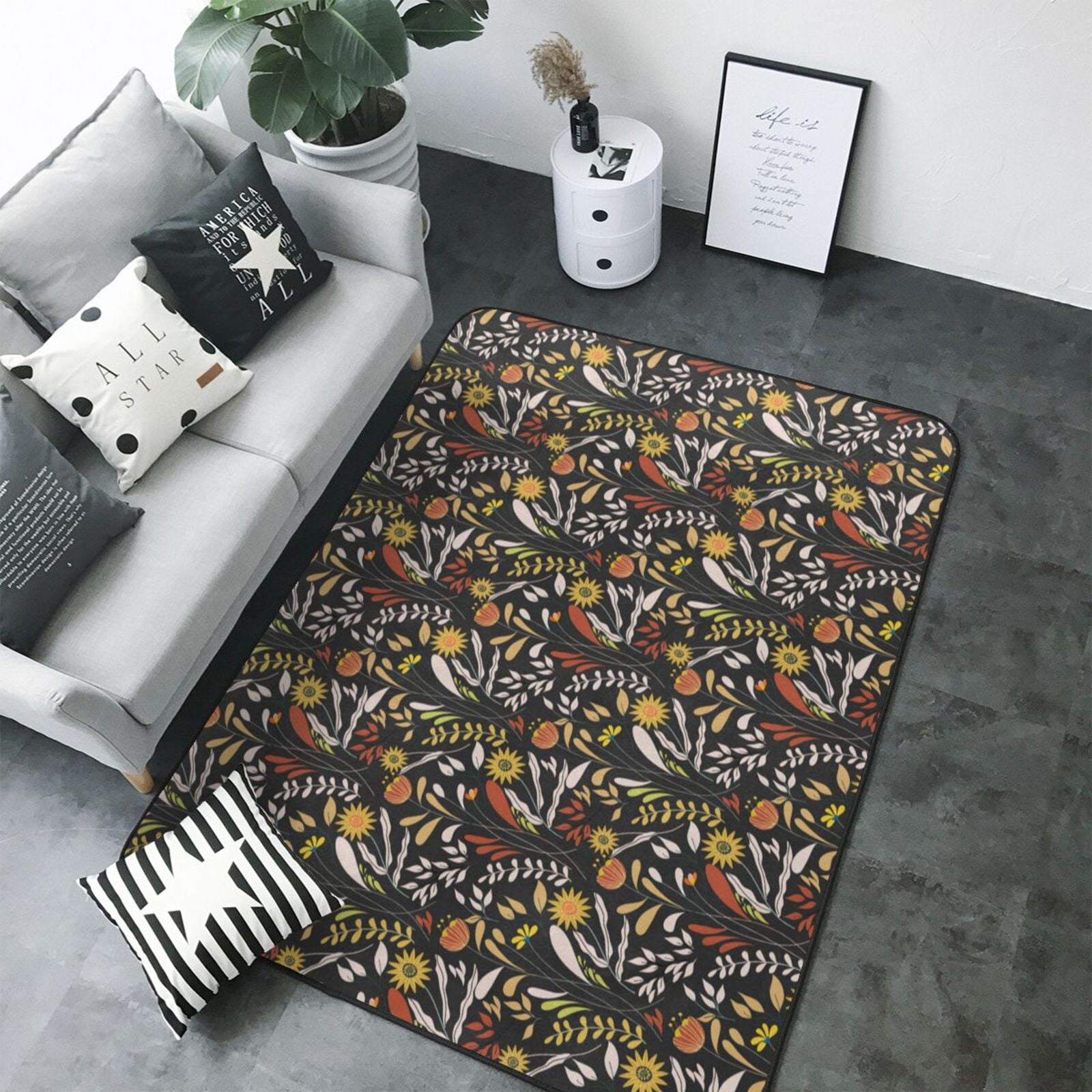 Area Rugs, Yellow Daisies Flowers Washable Large Rugs for Living Room