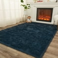 Area Rugs for Bedroom, 6 x 9 Feet Navy Blue Fluffy Plush Living Room