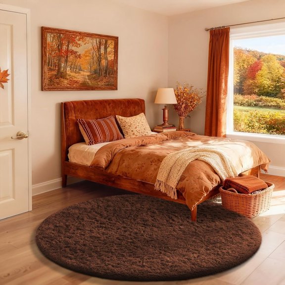 Area Rugs for Bedroom Living Room,Color Brown,Size 4',Shape Round