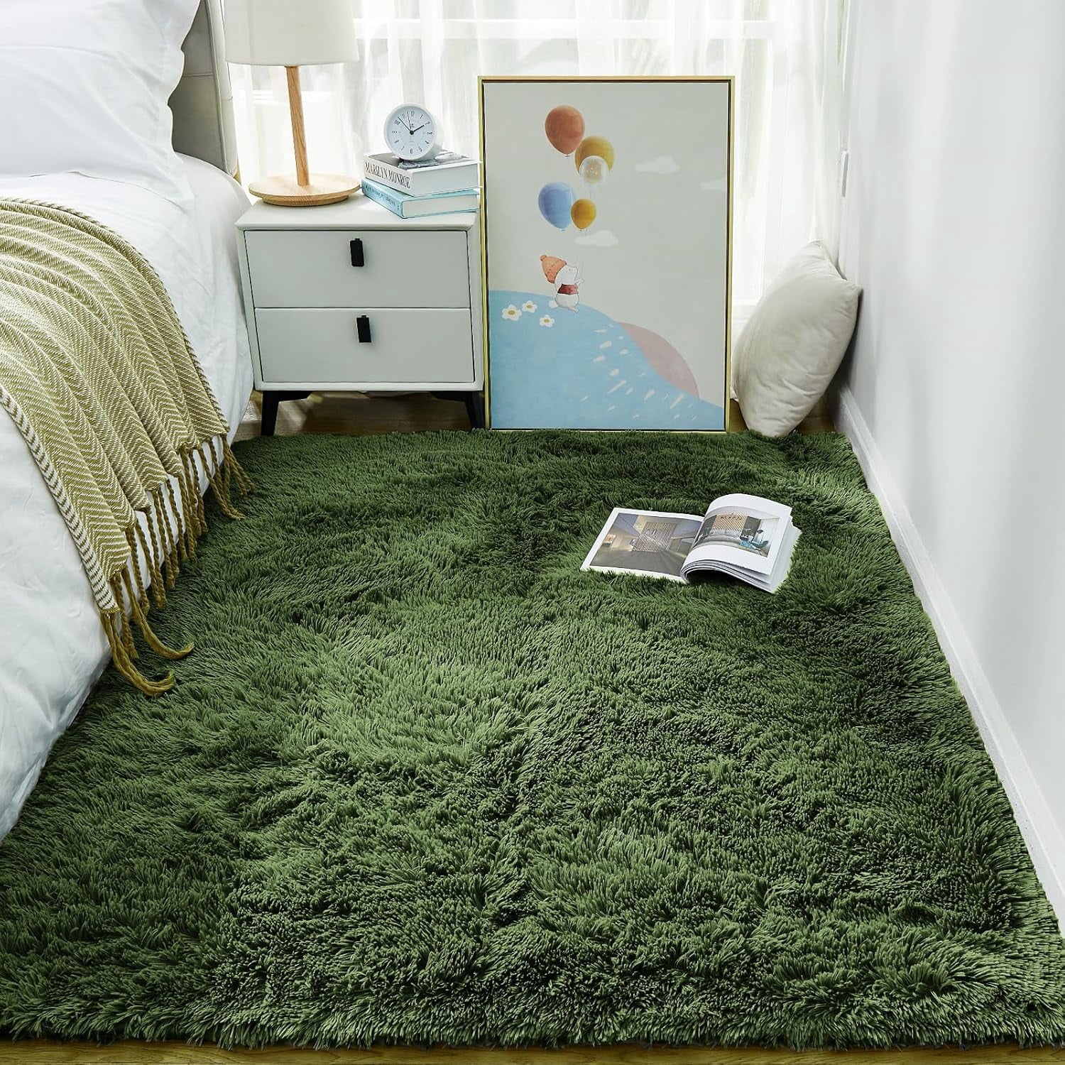 Area Rugs for Bedroom Living Room,Color Grey Green,Size 3' x 5',Shape ...