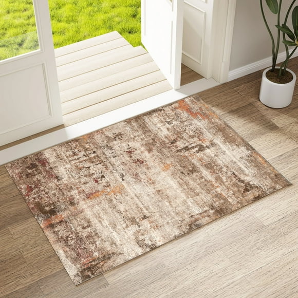 Area Rugs for Living Room 2'x 3' Machine Washable Vintage Print Large Throw Non Slip Bedroom Rugs, Brick Red