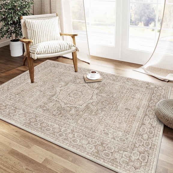 Boho Area Rugs for Living Room 3'x 5' Machine Washable Vintage Print Large Throw Non Slip Bedroom Rugs, Brown