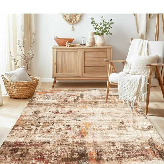 Area Rugs for Living Room 4'x 6' Machine Washable Vintage Print Large Throw Non Slip Bedroom Rugs, Brick Red