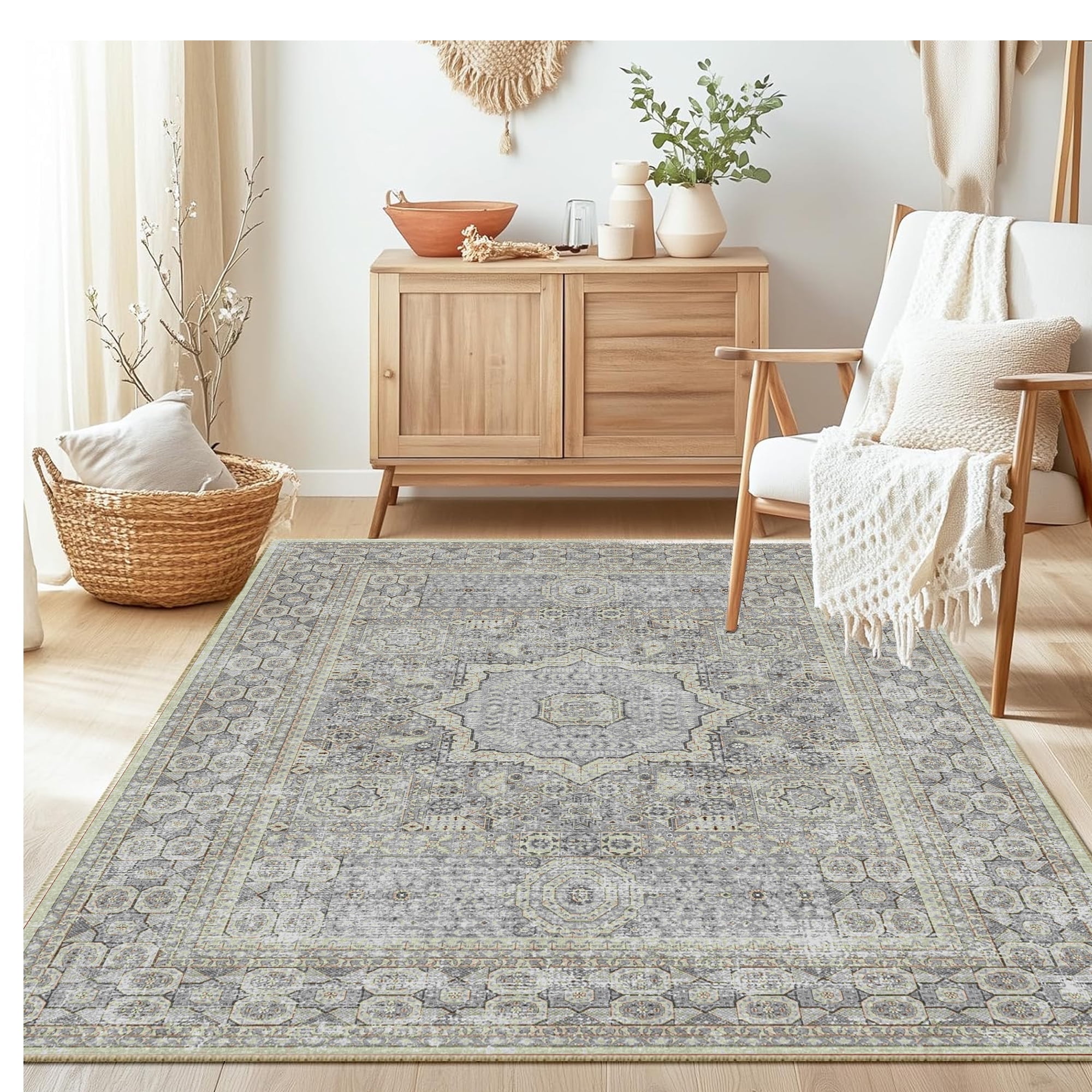 Area Rugs for Living Room 4'x 6' Machine Washable Vintage Print Large ...