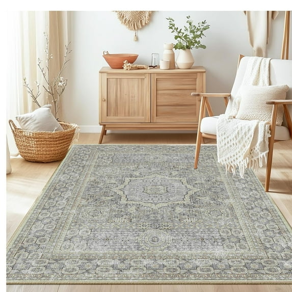 Area Rugs for Living Room 4'x 6' Machine Washable Vintage Print Large Throw Non Slip Bedroom Rugs
