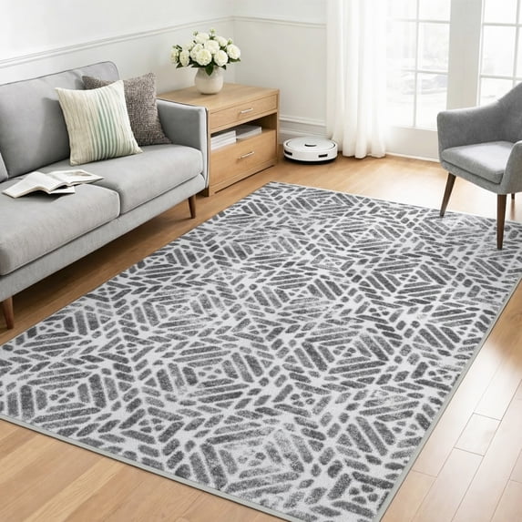 Area Rugs for Living Room, 4'x6' Washable Moroccan Neutral Geometric Low Pile Non-Slip Rug for Bedroom Kitchen Dining Room Entryway