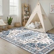Area Rugs for Living Room, 4'x6' Washable Moroccan Neutral Geometric Low Pile Non-Slip Rug for Bedroom Kitchen Dining Ro