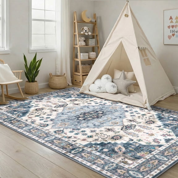 Area Rugs for Living Room, 4'x6' Washable Moroccan Neutral Geometric Low Pile Non-Slip Rug for Bedroom Kitchen Dining Room Entryway