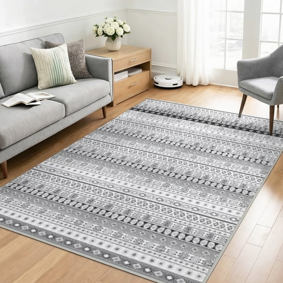 Area Rugs for Living Room, 4'x6' Washable Moroccan Neutral Geometric Low Pile Non-Slip Rug for Bedroom Kitchen Dining Room Entryway