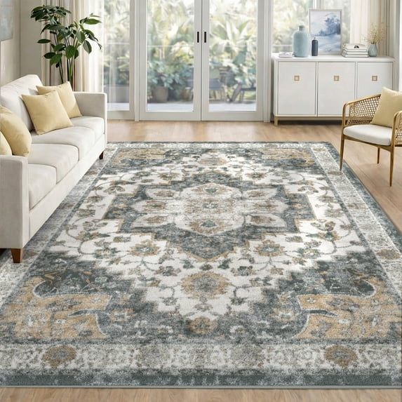 Area Rugs for Living Room, 5'x7' Washable Moroccan Low Pile Non-Slip Soft Print Pattern Rug for Bedroom Kitchen Dining Room Entryway - Green