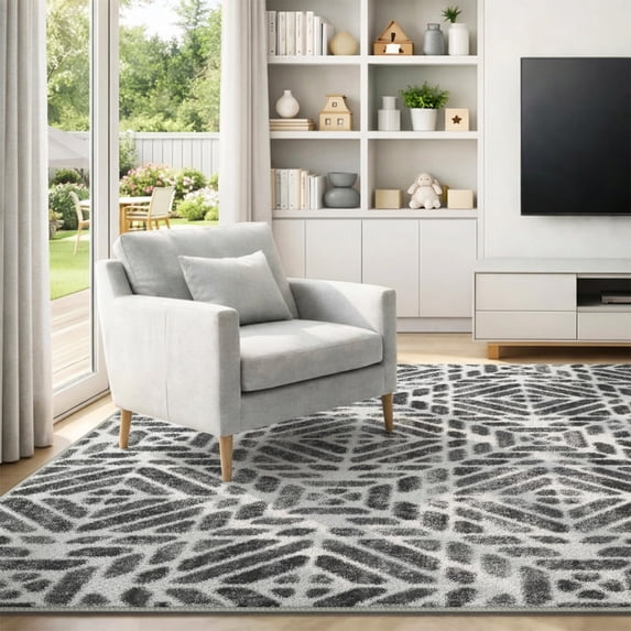 Area Rugs for Living Room, 5'x7' Washable Moroccan Neutral Geometric Low Pile Non-Slip Rug for Bedroom Kitchen Dining Room Entryway
