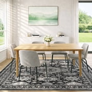 Area Rugs for Living Room, 6'x9' Washable Moroccan Low Pile Non-Slip Soft Print Pattern Rug for Bedroom Kitchen Dining Room Entryway - Black