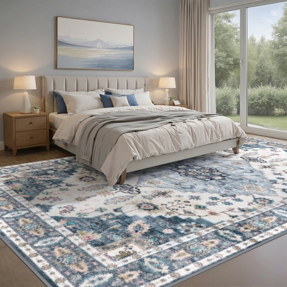 Area Rugs for Living Room, 6'x9' Washable Moroccan Neutral Geometric Low Pile Non-Slip Rug for Bedroom Kitchen Dining Room Entryway