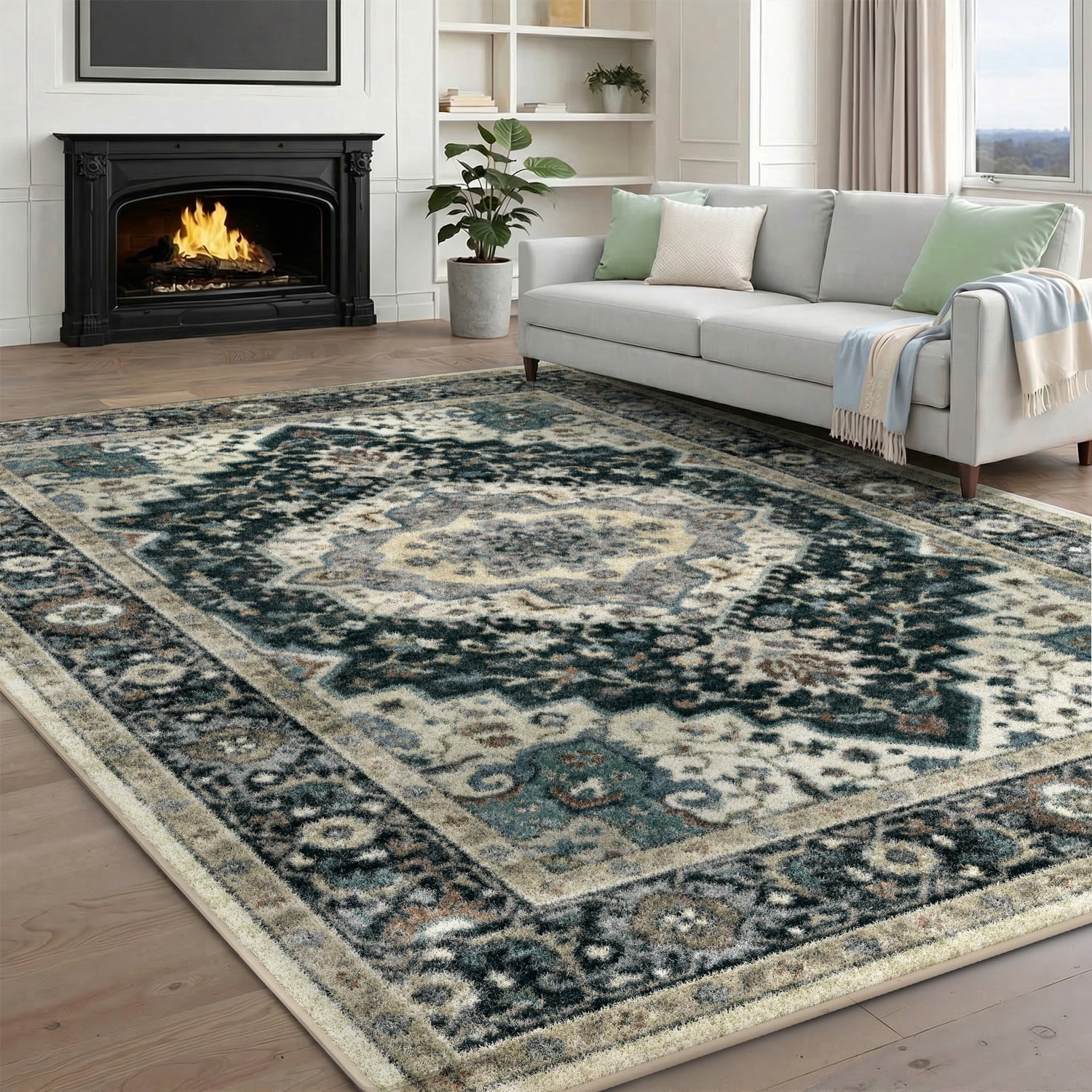 Area Rugs for Living Room, 6'x9' Washable Moroccan Neutral Geometric Low Pile Non-Slip Rug for Bedroom Kitchen Dining Room Entryway