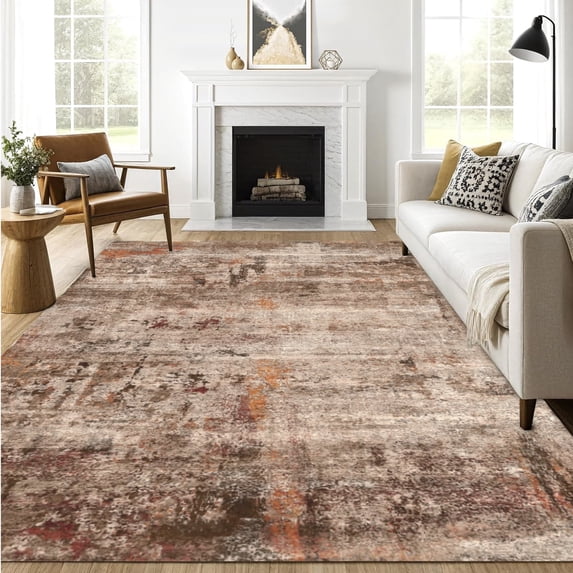 Boho Area Rugs for Living Room 8'x 10' Machine Washable Vintage Print Large Throw Non Slip Bedroom Rugs, Brick Red