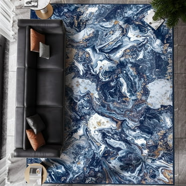 KAMOMA Area Rugs for Living Room 8'x10' Soft Machine Washable Rug Modern Low Pile Carpet Non Slip Indoor Rug for Bedroom Dining Room Office, Dark Blue