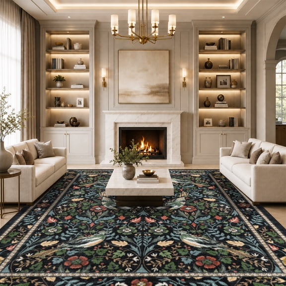 Area Rugs for Living Room, 8'x10' Washable Moroccan Low Pile Non-Slip Soft Print Pattern Rug for Bedroom Kitchen Dining Room Entryway - Black