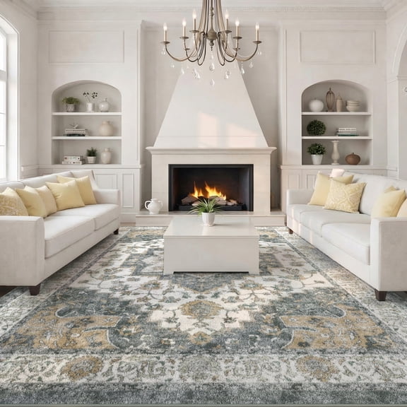 Area Rugs for Living Room, 8'x10' Washable Moroccan Low Pile Non-Slip Soft Print Pattern Rug for Bedroom Kitchen Dining Room Entryway - Green