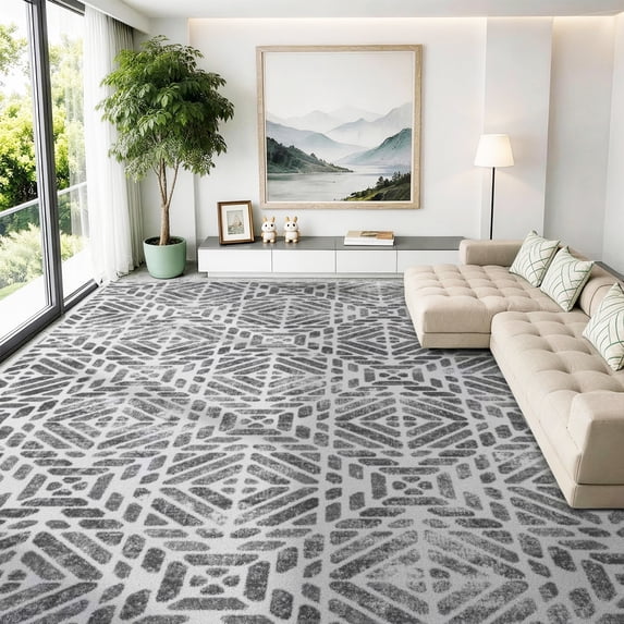 Area Rugs for Living Room, 8'x10' Washable Moroccan Neutral Geometric Low Pile Non-Slip Rug for Bedroom Kitchen Dining Room Entryway