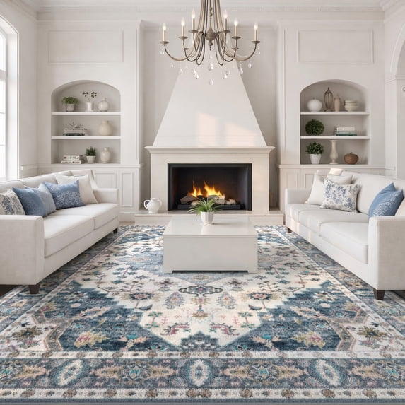 Area Rugs for Living Room, 8'x10' Washable Moroccan Neutral Geometric Low Pile Non-Slip Rug for Bedroom Kitchen Dining Room Entryway
