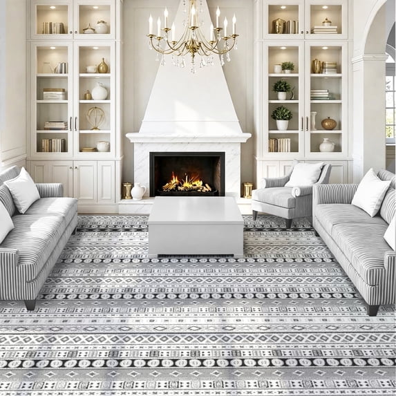 Quccifan Area Rugs for Living Room, 8'x10' Washable Moroccan Neutral Geometric Low Pile Non-Slip Rug for Bedroom Kitchen Dining Room