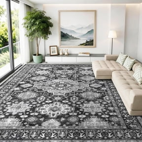 Quccifan Area Rugs for Living Room, 9'x12' Washable Vintage Boho Low Pile Non-Slip Soft Print Pattern Rug for Bedroom, Office