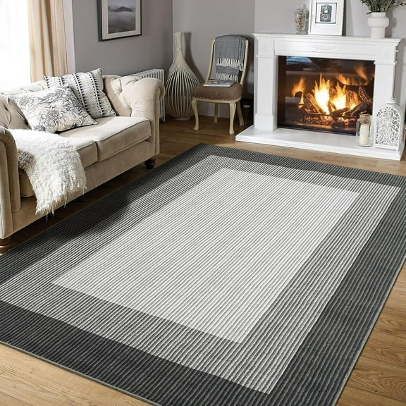 Area Rugs for Living Room,Washable Modern Bordered Rug,Non Slip Stain Resistant Indoor Carpet for Bedroom Dining Kids Room