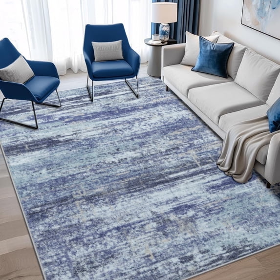 Area Rugs for Living Room, 4’ x 6’ Washable Rugs Modern Abstract Blue Carpet Rugs for Bedroom Dinning Room Office Contemporary Home Decor