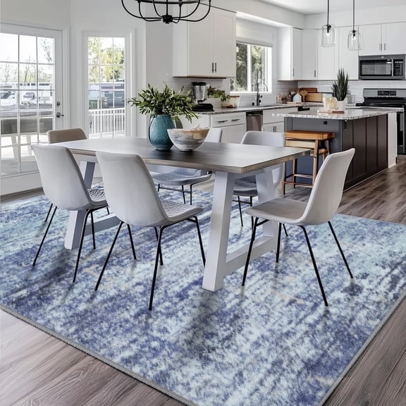 Area Rug 5’ x 7’, Modern Blue Toneed Washable Rug Soft Non Slip Rug Low Pile for Bedroom, Living Room, Dining Room, Office