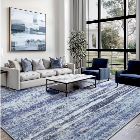 Area Rug 8’ x 10’, Modern Blue Toneed Washable Rug Soft Non Slip Rug Low Pile for Bedroom, Living Room, Dining Room, Office