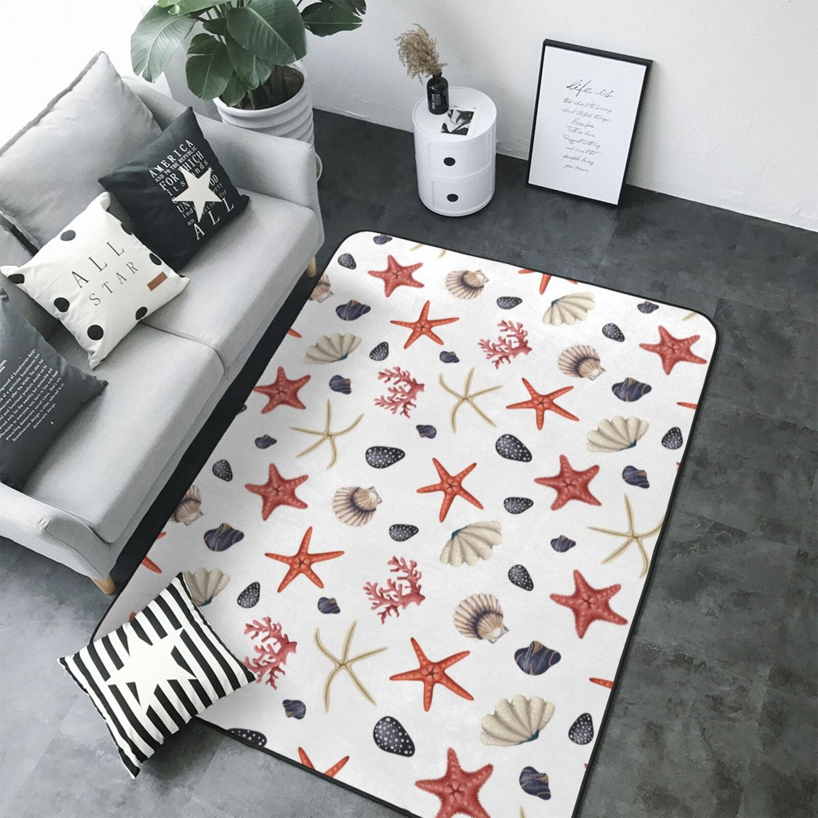 Area Rugs, red starfishes shells coral Washable Large Rugs for Living ...