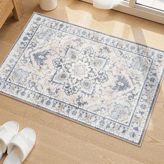 Area Soft Rugs 2X3 Washable Non Slip Boho Small Floor Entryway Rugs for Living Room Bedroom, Vintage Style Farmhouse Mat for Kitchen Grey