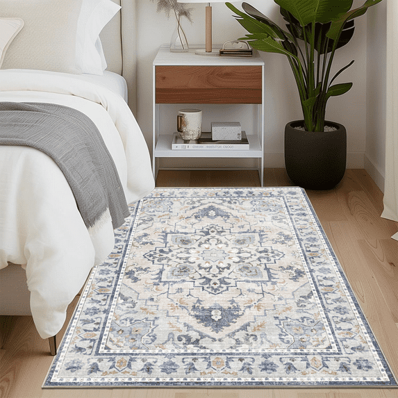 Area Soft Rugs 4X6 Washable Non Slip Boho Small Floor Entryway Rugs for Living Room Bedroom, Vintage Style Farmhouse Mat for Kitchen Grey