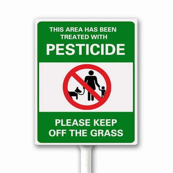 Area Has Been Treated With Pesticide, Please Keep Off Grass Yard Sign, Keep Off The Grass Sign, 4.6 x 6 Inches Sturdy Aluminum Sign, Weatherproof and Fade Resistant, Easy to Install, Outdoor Use