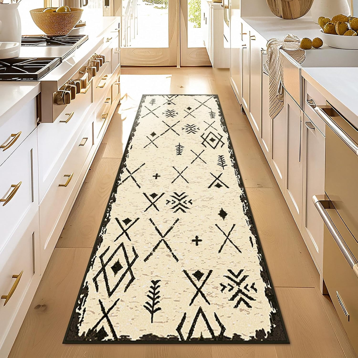 Phantoscope Airy Moroccan Boho Rug — Low-Pile Hallway Rug, 2' x 6', Natural Linen