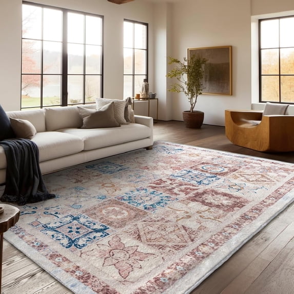 Phantoscope Airy Moroccan Boho Rug — Low-Pile Bedroom Rug, 3' x 5', Warm Sand