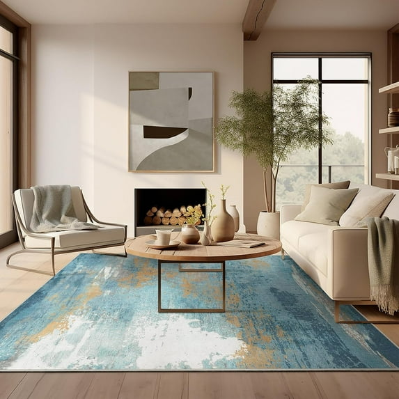 Area Vintage Boho Rugs for Living Room, Machine Washable Area Rugs with Non-Slip Backing, Indoor Rug Vintage Bohemian Area Rug Home Decor, Room Decor, 6 x 9 ft, Blue, 1 Pack