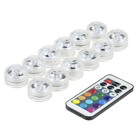 Arealer 12 Pack Mini LEDs RGB Submersible Light Underwater Candle Lamp IP68 Water Resistance with Remote Control