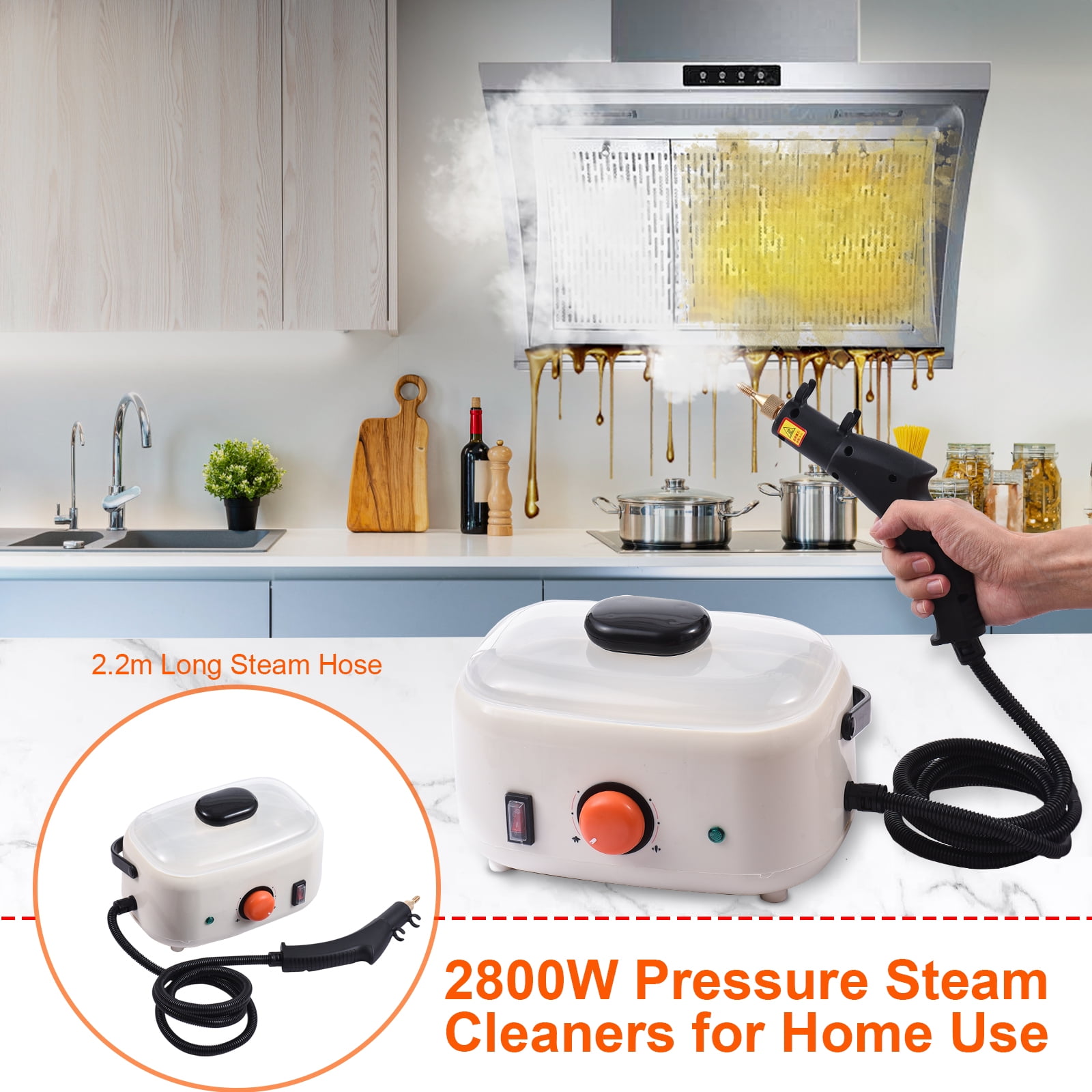 Portable Handheld Steam Cleaner, 2500W High Temperature Pressurized Steam Machine for Car Detailing Tiles Floor Cleaning Steamer, Orange, Size: 221 in