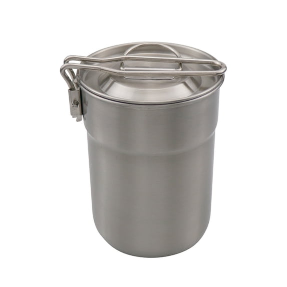 Arealer Camping Cup Stainless Steel Coffee Mug Portable Cooking Pot 1L with Lid Folding Handle for Camping Picnic Hiking Backpacking