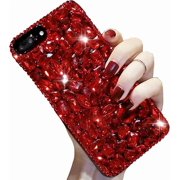 Areall for iPhone 13 Pro Max 6.7 Bling Diamond Case,Aearl 3D Homemade Luxury Sparkle Crystal Rhinestone Shiny Glitter Full Clear Stones Back Phone Cover with Screen Protector -All Red