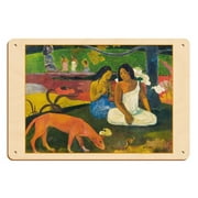 Arearea - Joyousness Joyeuset s - From an Original Color Painting by Paul Gauguin c.1892 - 8 x 12 inch Vintage Wood Art Sign