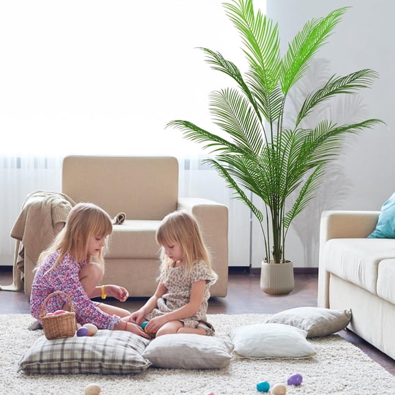 Areca Palm Plant – Realistic 6FT Faux Plant Tall Palm Tree -Resistant with Leaves, Maintenance-Free Indoor Outdoor Tropical Large Fake Plant for Home Office  Porch Pool Deck Decor
