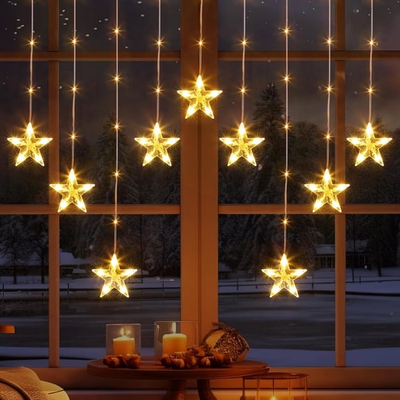 Areker Christmas Star Curtain Lights,Battery Operated Christmas Star ...