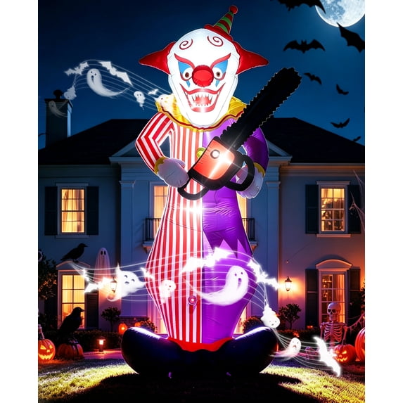 Areker 12FT Chainsaw Killer Clown Halloween Inflatable Decorations,Halloween Yard inflatable with PIR Motion-Activated Scream,for Patio Lawn Party Outdoor Decor