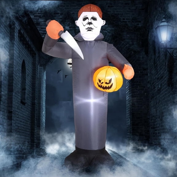 6FT Halloween Inflatables Decor,Areker Masked Slasher Blow Up Yard Inflatable Decorations with Glowing Pumpkin&Bleeding Blade,Lighted Inflatable for Yard,Lawn,Porch,Party&haunted house