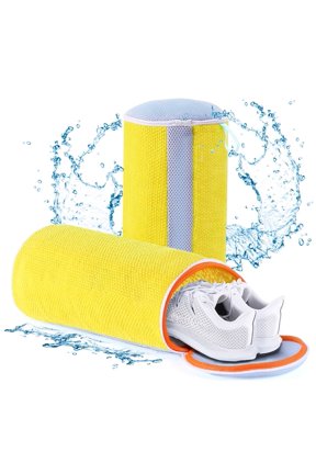 Shoe Washing Bag for Washing Machine,Microfiber Sneaker Cleaning Bag with Hidden Zipper,Reusable Breathable Mesh Laundry Shoe Protector for Running Casual Sneakers(Yellow,without shoe tree)