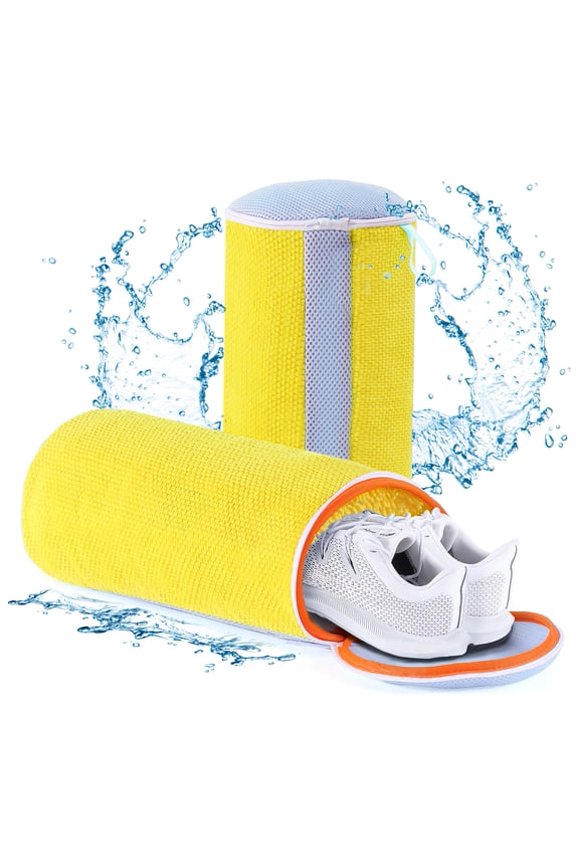Shoe Washing Bag for Washing Machine,Microfiber Sneaker Cleaning Bag with Hidden Zipper,Reusable Breathable Mesh Laundry Shoe Protector for Running Casual Sneakers(Yellow,without shoe tree)